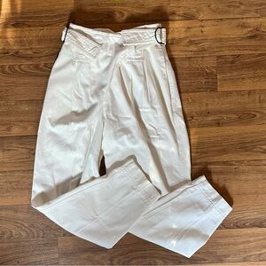 Barboglio Vintage White Cotton Pants with Unique Belting